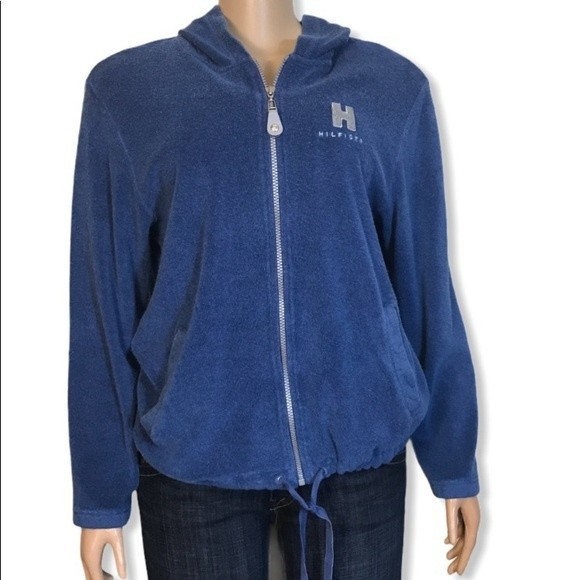 90s Tommy Hilfiger Variety Fleece Jacket Hoodie Blue full zip Logo size M - Picture 1 of 15